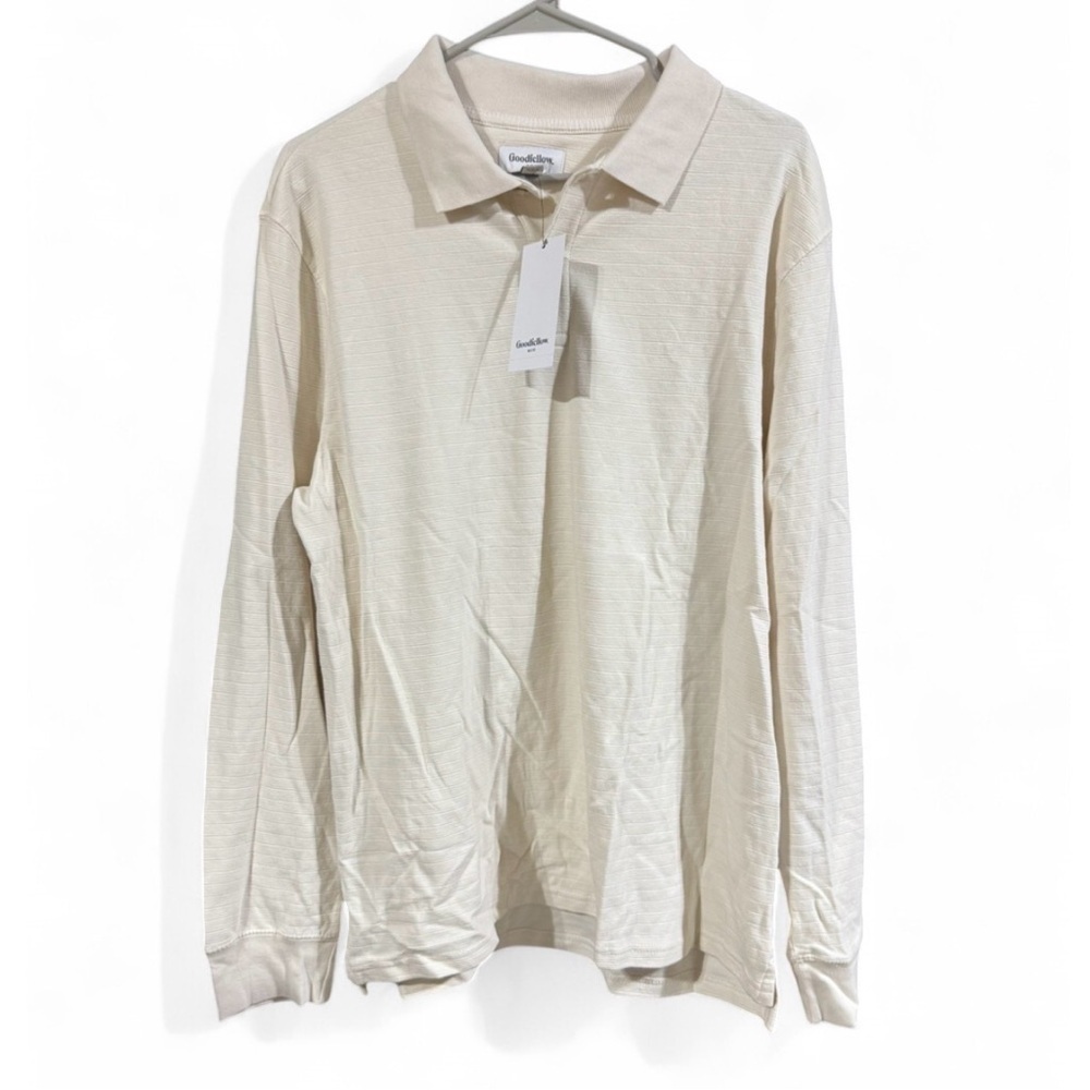 Size Large Men’s Goodfellow & Co Off-White Ribbed Long Sleeve Polo